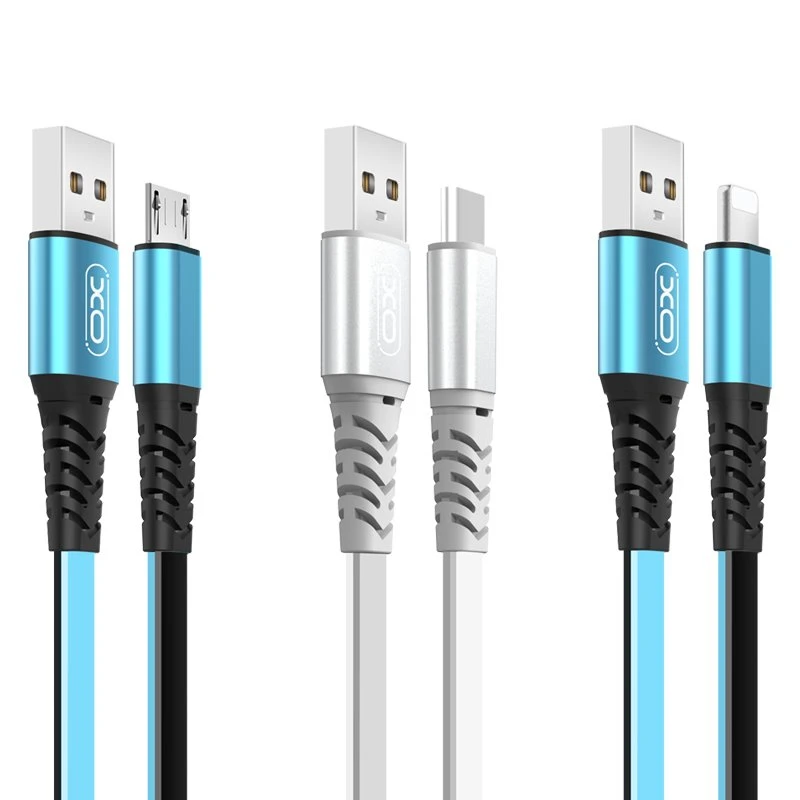 Цветен син черен USB кабел Lighting Micro и Type C