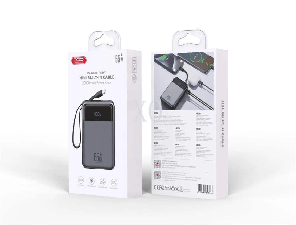 XO PR267 Power Bank With 65W TYPE-C Cable